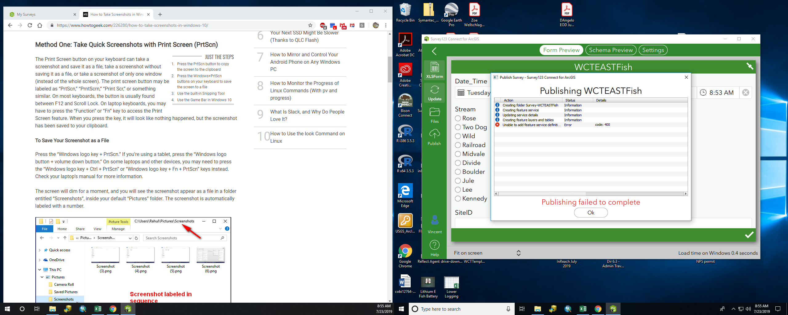 Screenshot of error message on right side